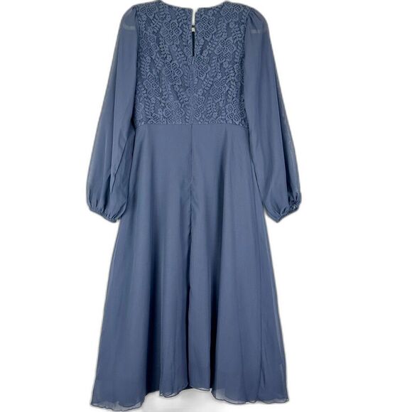 JJ's House Cascading Ruffles Scoop A line Chiffon Lace Midi Dress Medium NEW - Picture 3 of 10